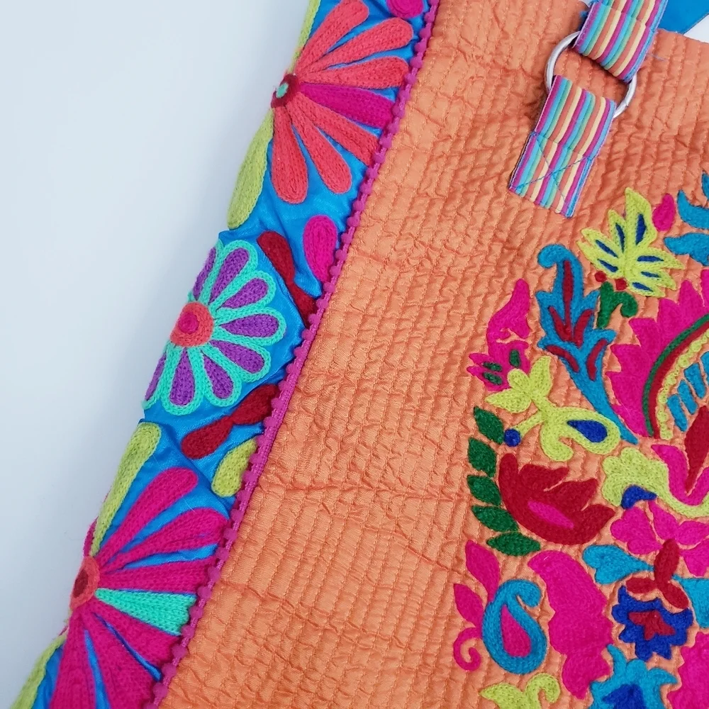 Karma Living Embroidered Bohemian Floral Plush Sholder Bag